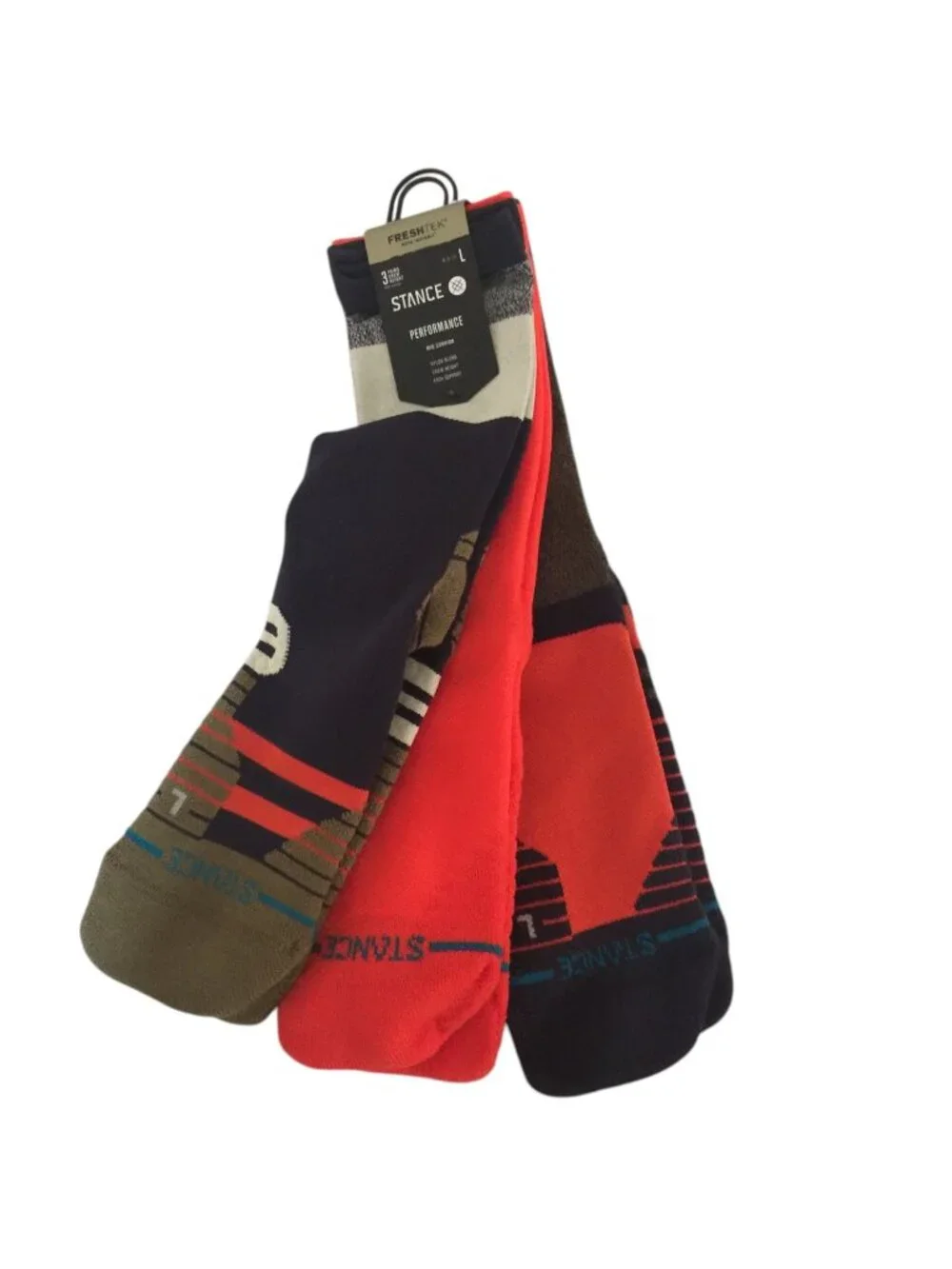 Stance Men's Route Mid Crew Performance 3 Pack Size Large 9-13 Navy Orange